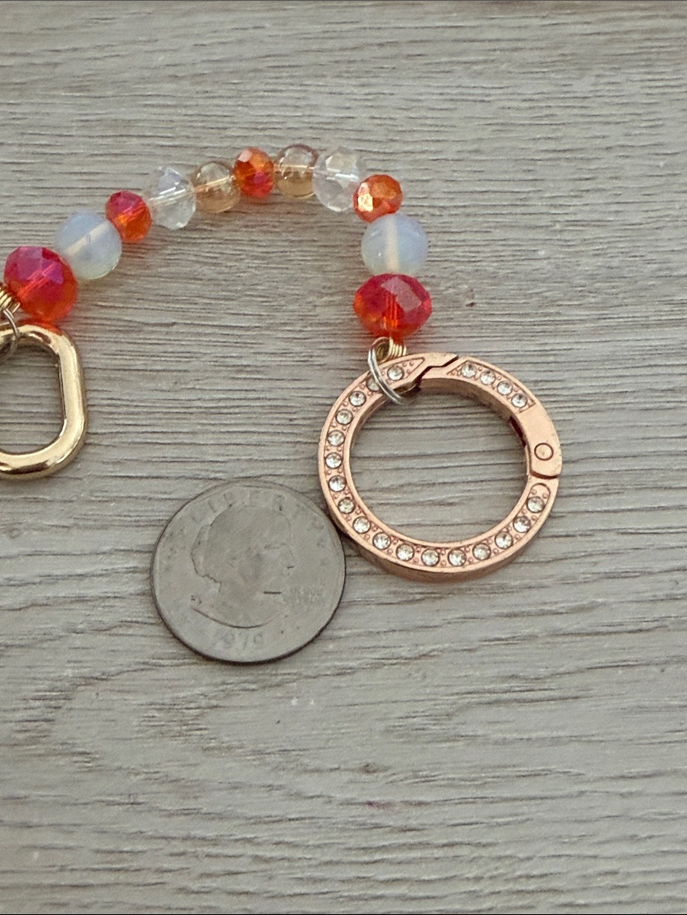 Crystal Beaded Keyring with Rose Gold Rhinestone Loop - Picture 4 of 4